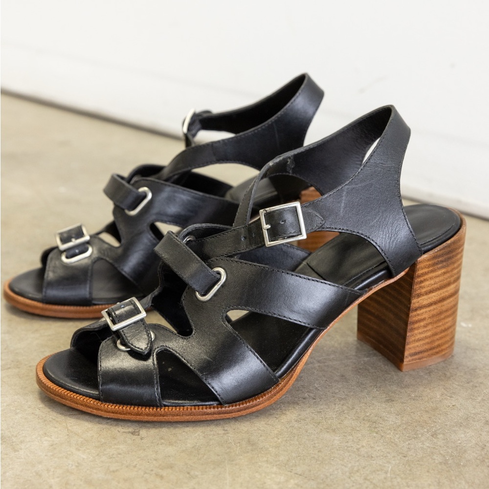 A.P.C. Black Leather Block Heel Sandals